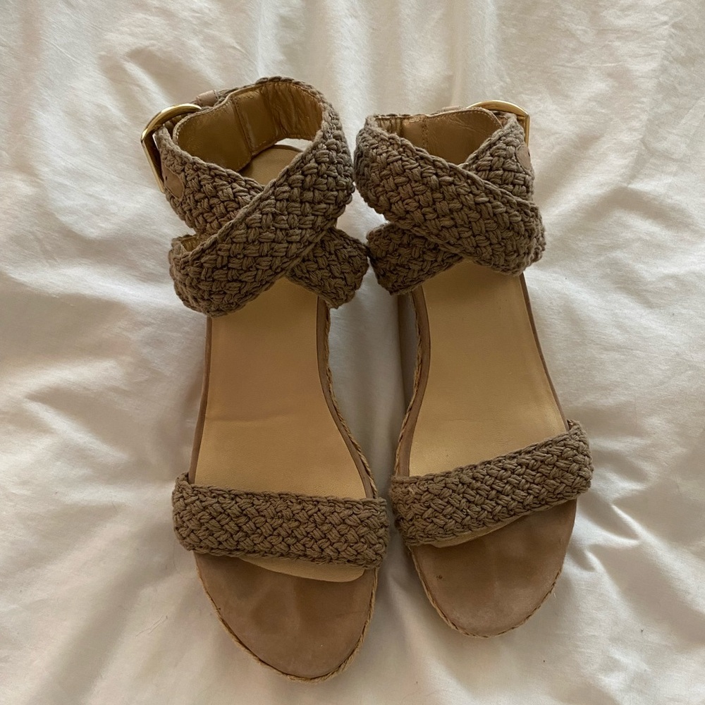 Stuart Weitzman Tan Espadrille Wedge Sandals - Picture 5 of 13